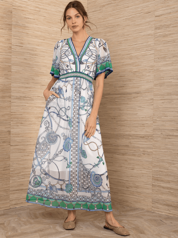 Hale Bob Women's NEVE Blue Patterned Chiffon Maxi Dress 61SG674A Izzi of Baslow Hale Bob Women's NEVE Blue Patterned Chiffon Maxi Dress 61SG674A Izzi of Baslow