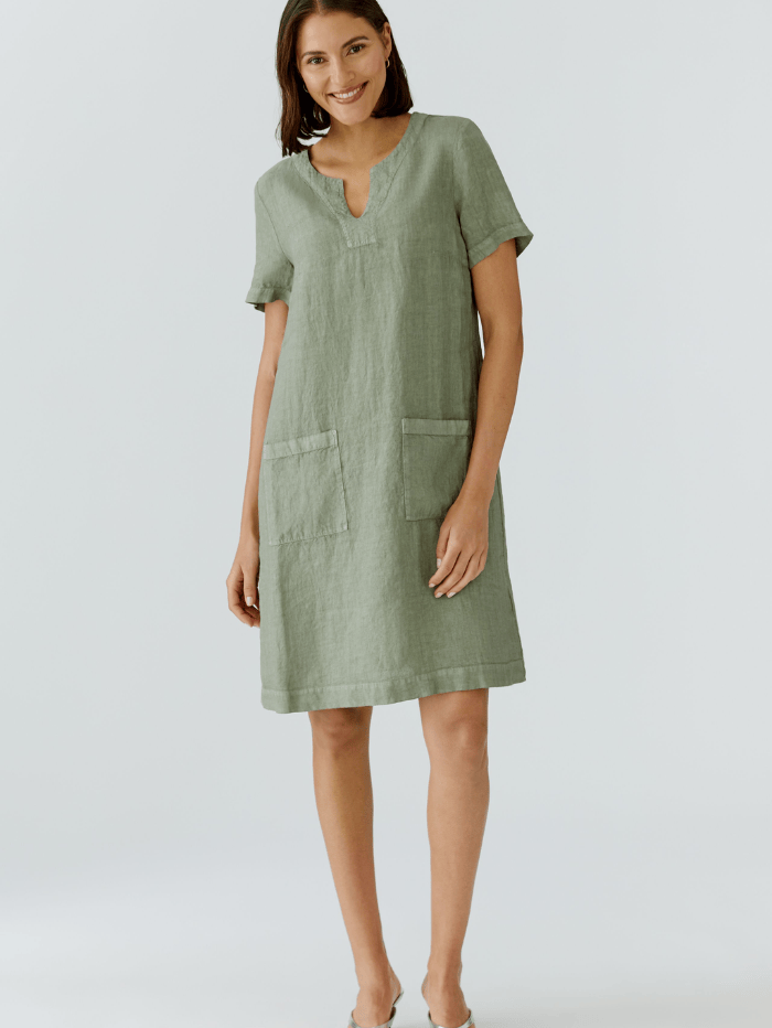 oui linen dress OUI LINEN SLEEVELESS DRESS - BROWN