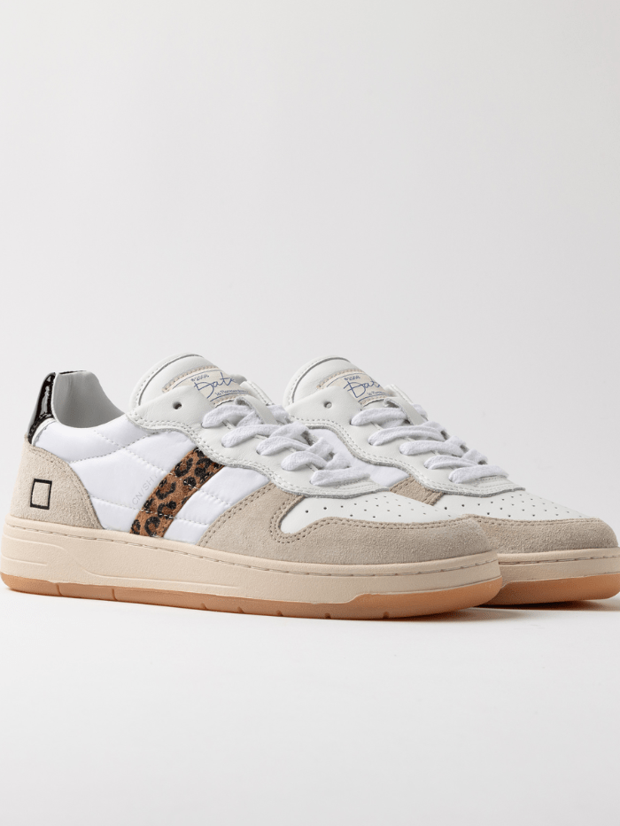 Women's Court Shiny White Leopard Trainers W421-CR-SH-WD