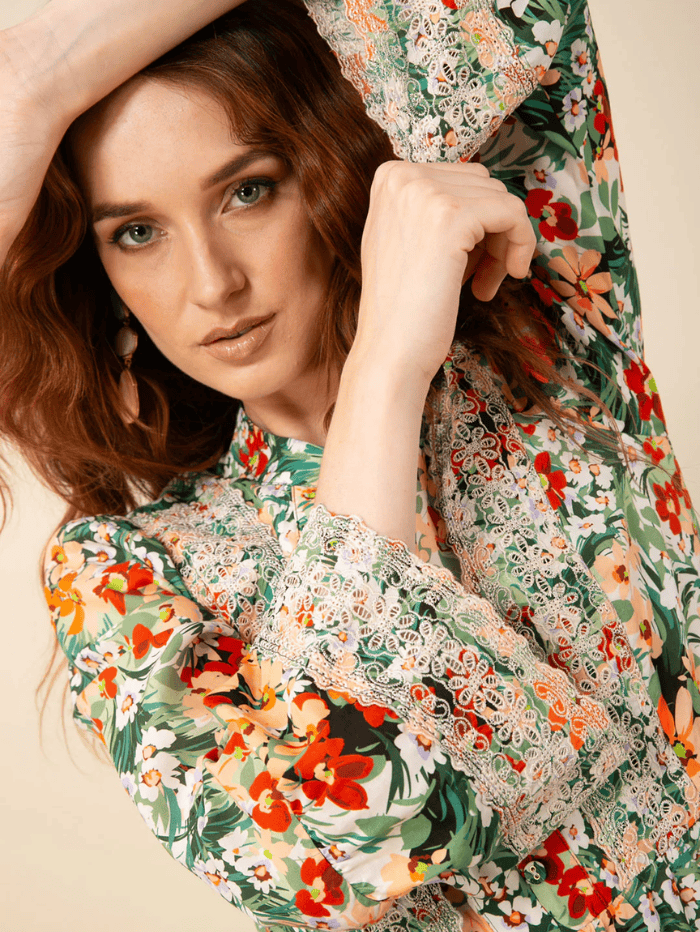 Hale Bob Dresses Hale Bob AMARI Embroidered Dress In Green 45WR640A izzi-of-baslow