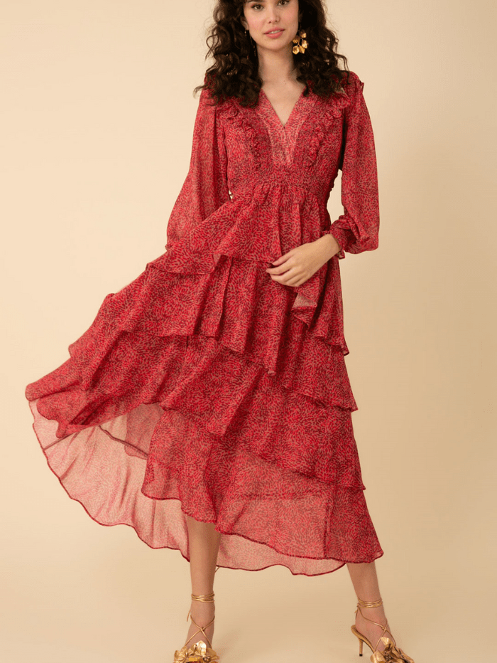 Hale-Bob-Alma-Chiffon-Tiered-Midi-Dress-In-Raspberry 38EH6040 izzi-of-baslow