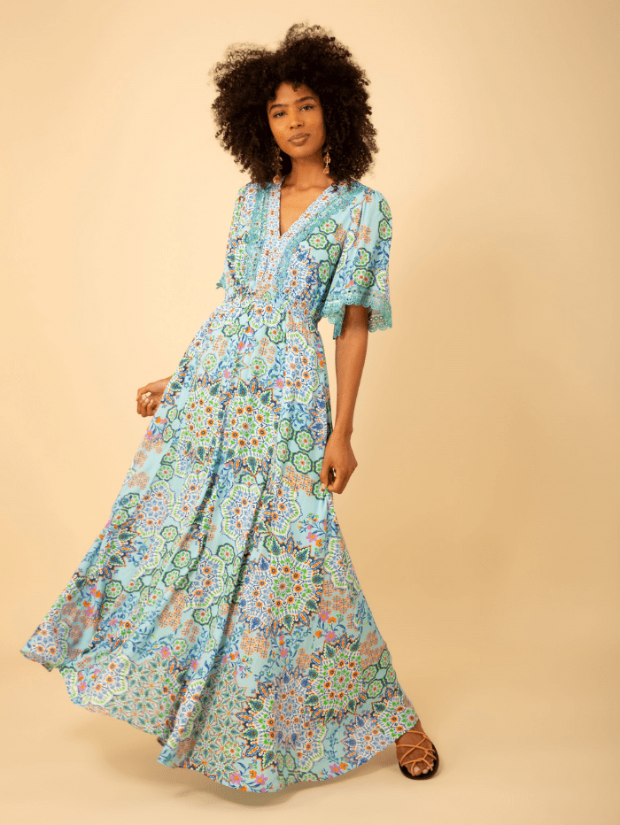 Hale Bob CHARLEE Turquoise Print Maxi Dress H43EK622A Izzi of Baslow Hale Bob CHARLEE Turquoise Print Maxi Dress H43EK622A Izzi of Baslow
