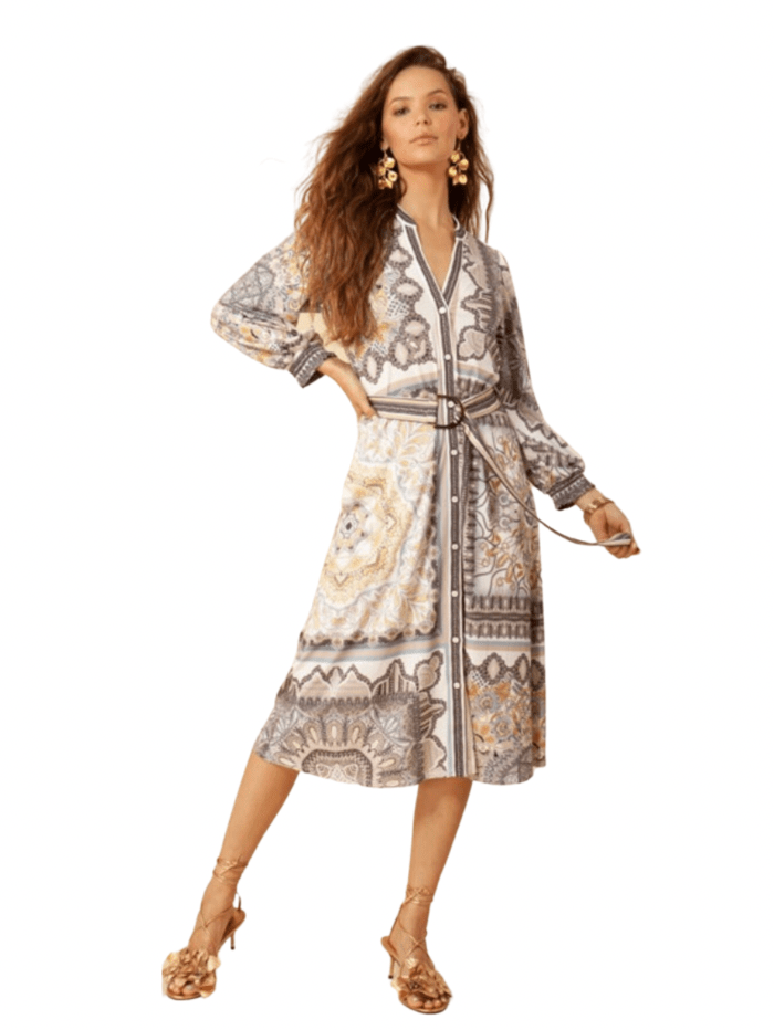 Hale Bob Dresses Hale Bob Ivory Printed Dress 35AZ6040 izzi-of-baslow