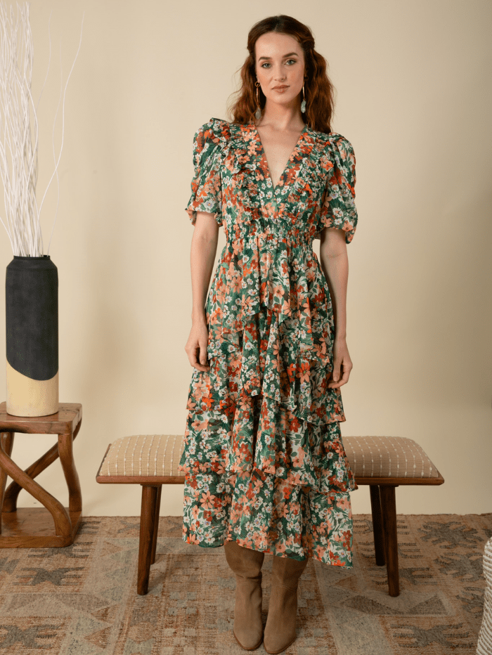 hale bob green dress Jennifer Chiffon Maxi Dress