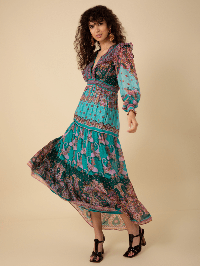 Hale Bob Dresses Hale Bob NYLAH Teal Print Maxi Dress 47AA612A izzi-of-baslow