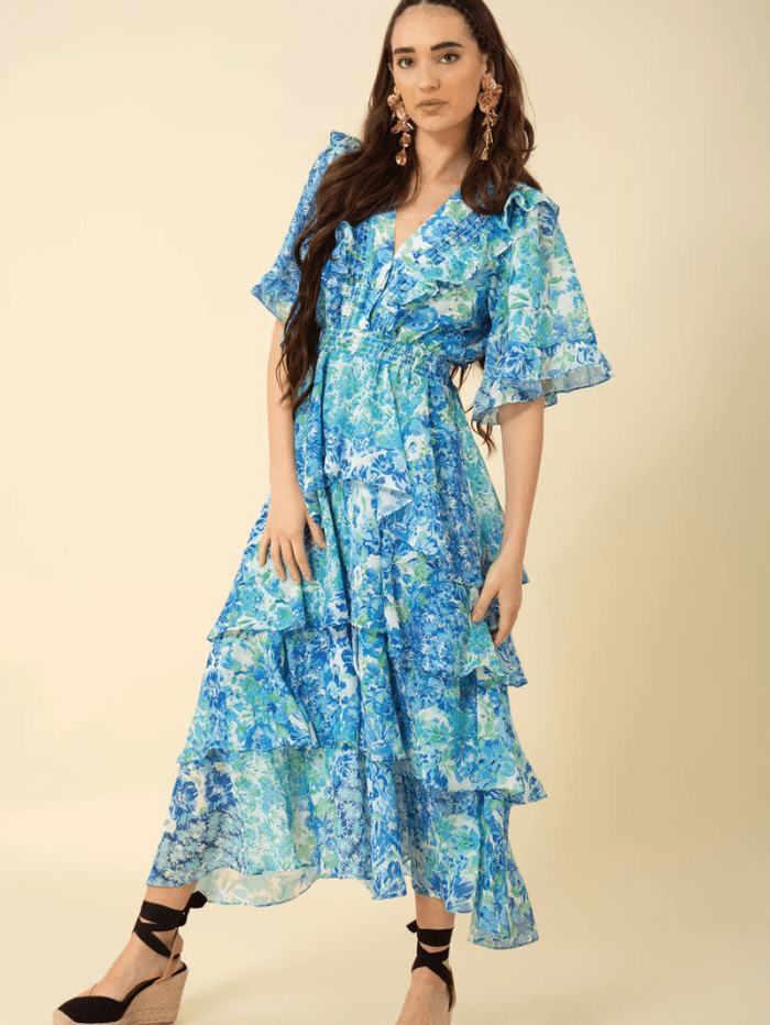 Blue tiered maxi 2024 dress