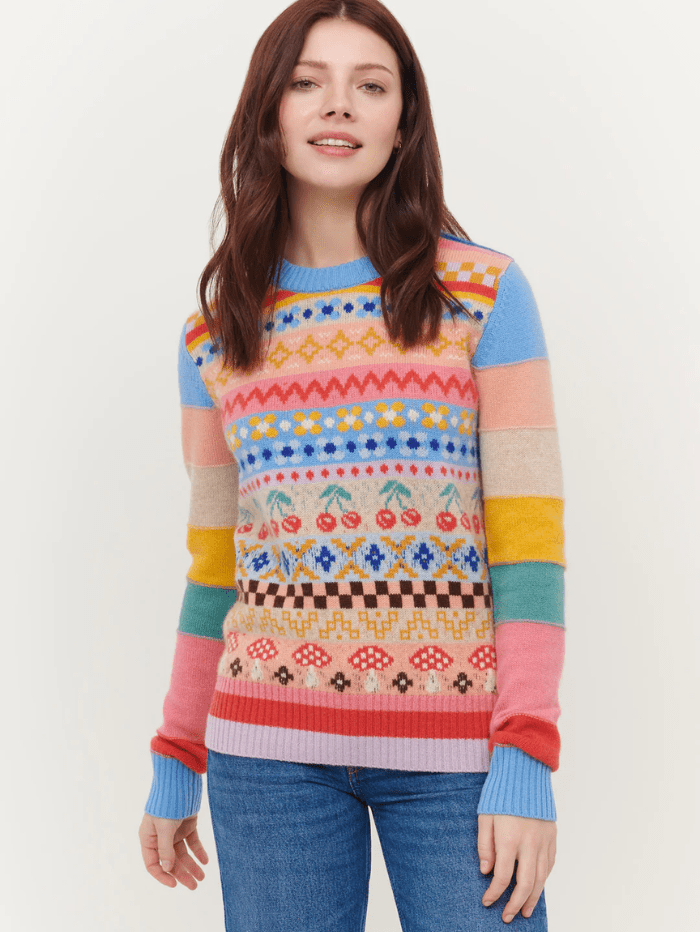 &amp;-Isla-Polly-Fair-Ilse-Cashmere-French-Blue-Multi-Crew-Neck-Jumper IF3C-018 izzi-of-baslow