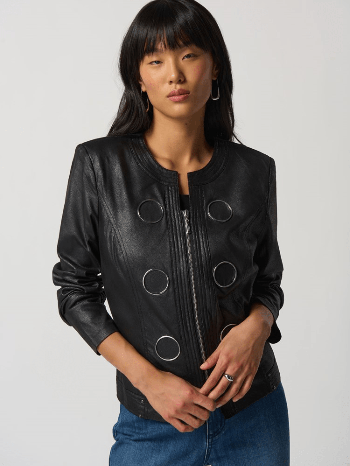 Joseph Ribkoff Black Faux Leather Jacket 231910 Col 11 Izzi of Baslow