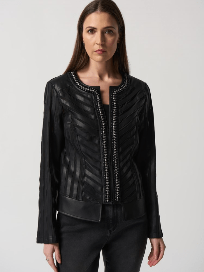 Joseph Ribkoff Black Faux-Leather and Mesh Jacket 233962 11 izzi-of-baslow