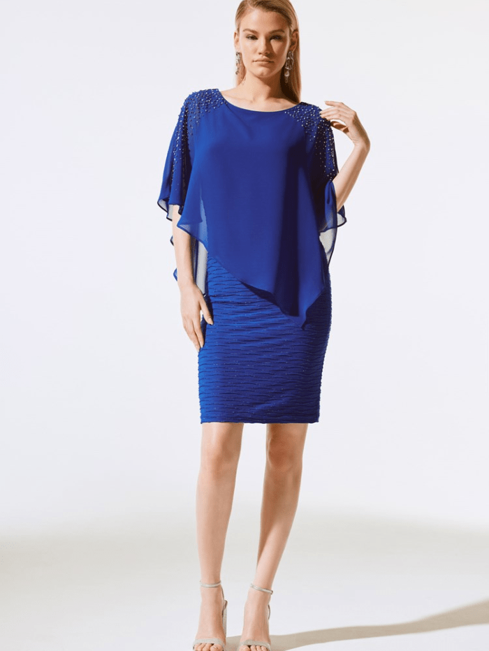 Joseph Ribkoff Chiffon Layered Dress In Royal Sapphire 243728 Col 2922 Izzi of Baslow Joseph Ribkoff Chiffon Layered Dress In Royal Sapphire 243728 Col 2922 Izzi of Baslow