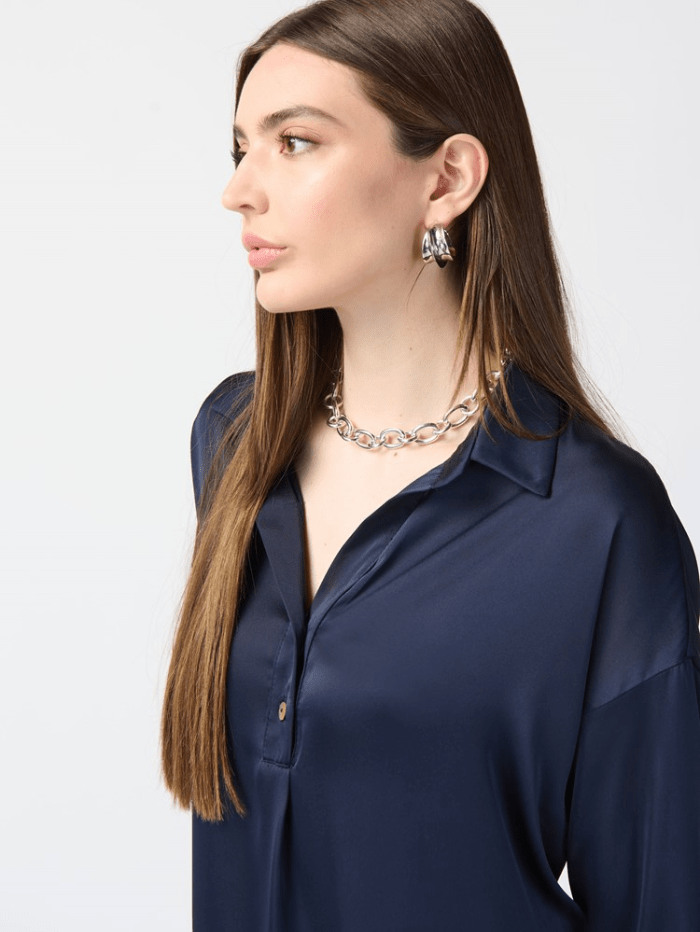 Joseph-Ribkoff-Long-Sleeve-Satin-Shirt-In-Midnight-Blue 241242 Col 2166 izzi-of-baslow