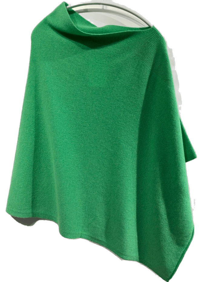 KINROSS Knitwear One Size Kinross Cashmere Fresh Green Rib Detail Poncho LRAC3-240 izzi-of-baslow