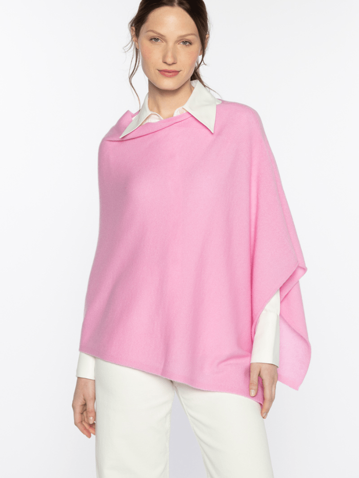 Kinross Cashmere Rib Detail Poncho In Pink Bloom LRAC3-240 – Izzi