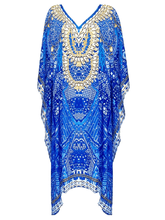 Lindsey Brown Resortwear Beachwear Lindsey Brown Rhodes Blue Short Sparkly Kaftan izzi-of-baslow