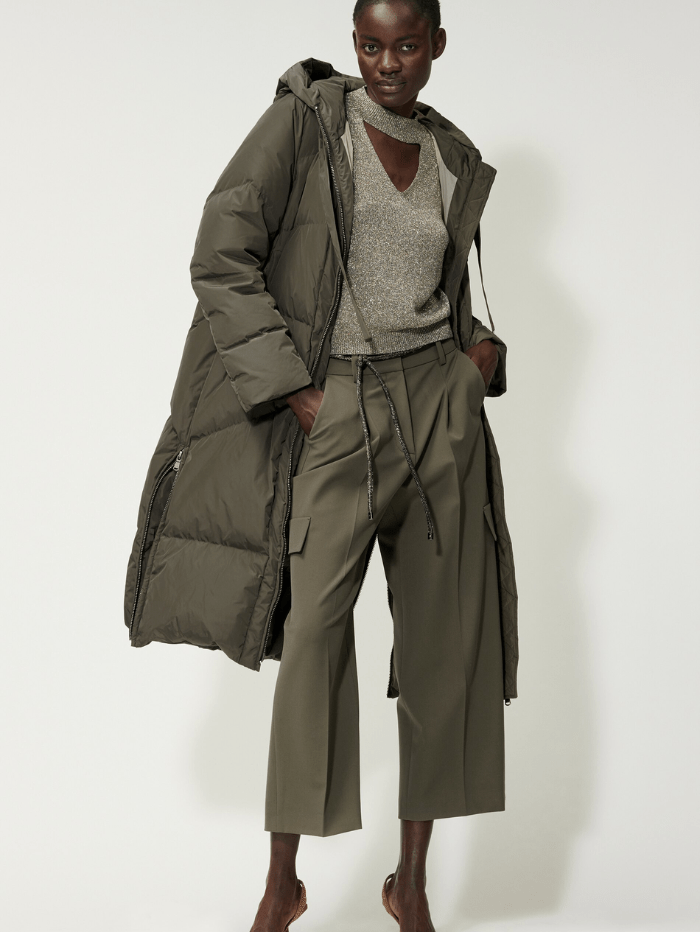 Luisa Cerano Khaki Long Quilted Down Coat With Hood 488927 4097