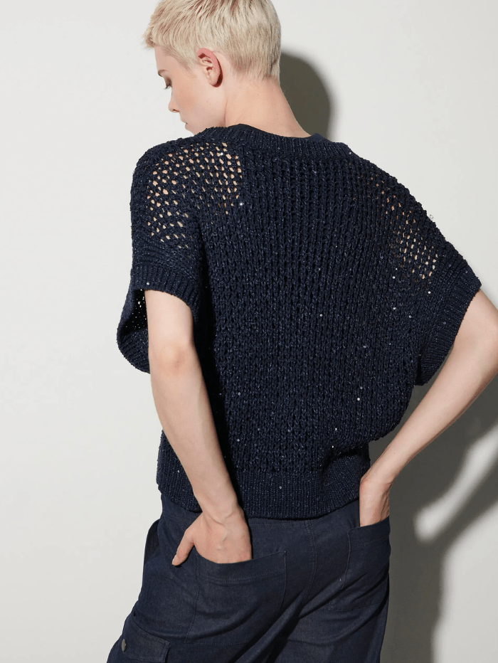 Luisa Cerano Tops Luisa Cerano Lace Effect Tank Top In Navy 198392 5894 izzi-of-baslow