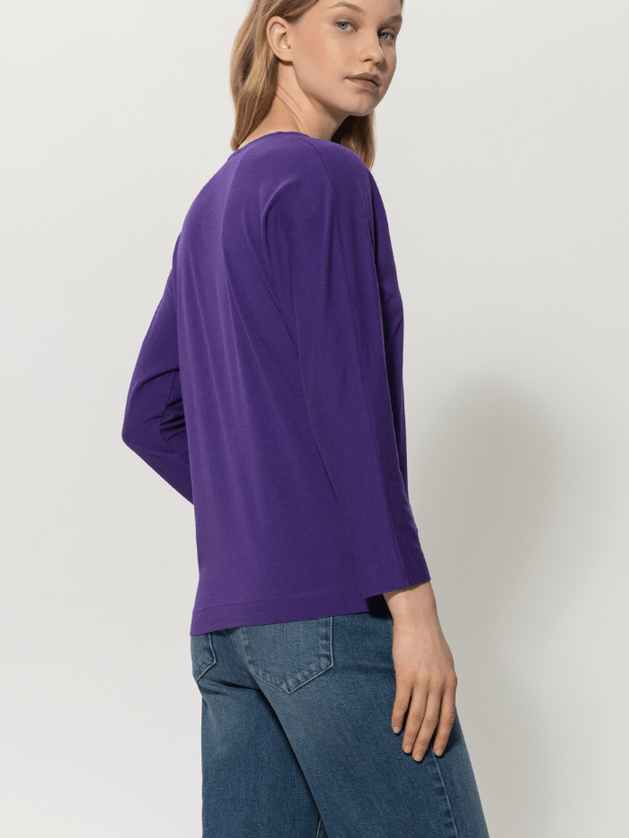 Luisa-Cerano-Long-Sleeved- V-Neck- T-Shirt-In-Deep-Purple 388077 7769 0870 izzi-of-baslow