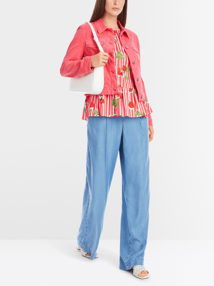 Marc Cain Additions Coats and Jackets Marc Cain Additions Rethink Together Denim Jacket In Coral YA 31.02 D64 COL 222 izzi-of-baslow