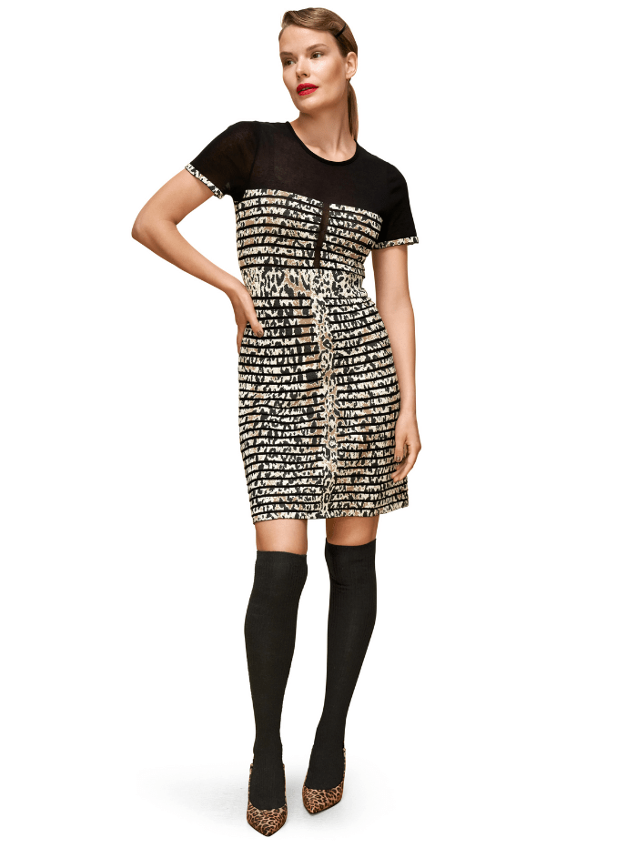 Marc-Cain-Black-And-Animal-Print-Mini-Shift-Dress 5J 21.02M05 izzi-of-baslow