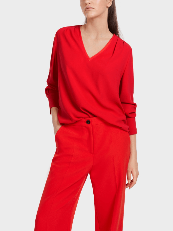 Marc-Cain-Collections-Red-Blouse-With-V-Neck-VC 51.45 W01 COL 270 izzi-of-baslow