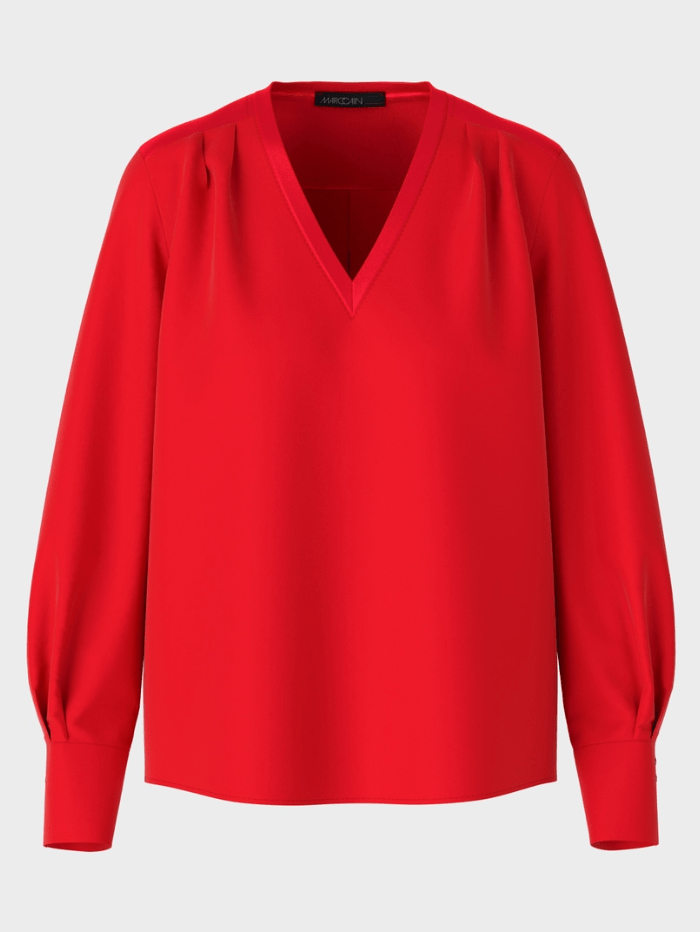 Marc-Cain-Collections-Red-Blouse-With-V-Neck-VC 51.45 W01 COL 270 izzi-of-baslow