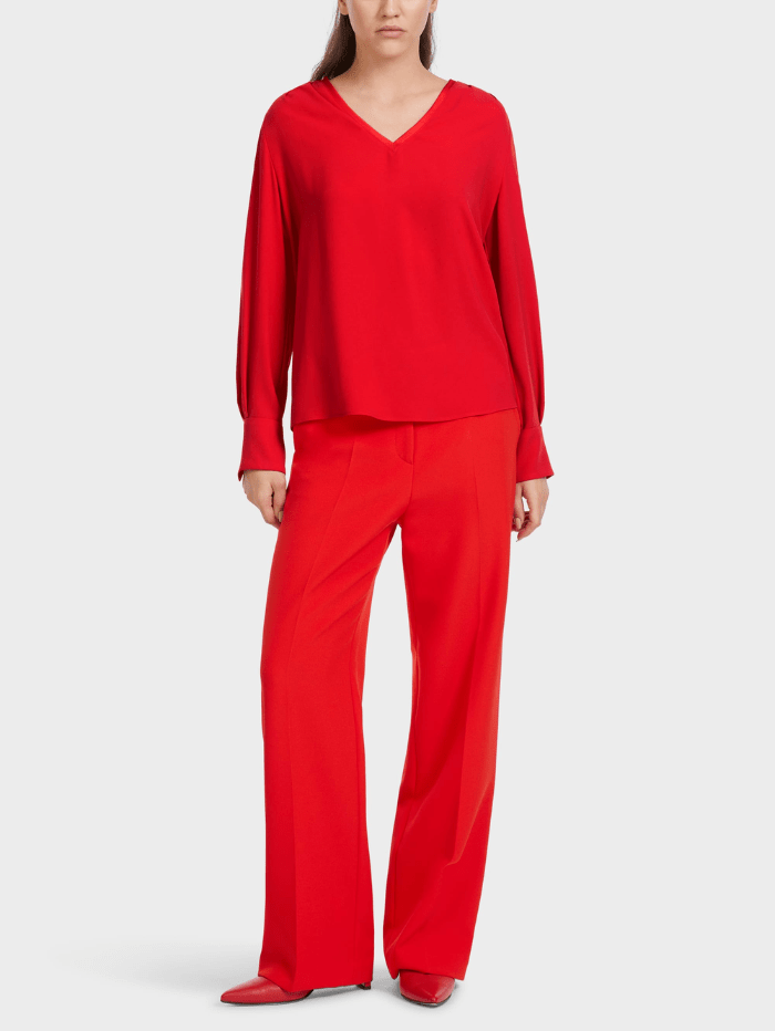 Marc-Cain-Collections-Red-Blouse-With-V-Neck-VC 51.45 W01 COL 270 izzi-of-baslow