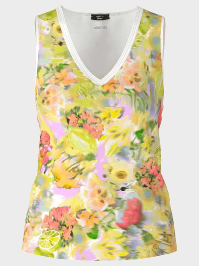 Marc-Cain-Collections-Sleeveless-Print Top In Pale Lemon WC 61.22 J24 COL 420 izzi-of-baslow