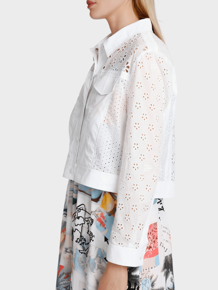 Marc Cain Sports Denim Marc Cain Sports White Denim Jacket With Eyelet Embroidery WS 31.29 W35 COL 100 izzi-of-baslow