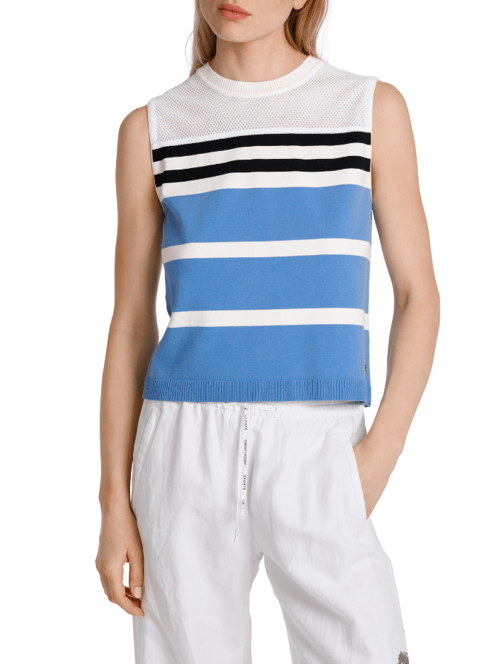 Marc Cain Sports Tops Marc Cain Sports Striped Sleeveless Top In Bright Azure WS 61.09 M35 COL 363 izzi-of-baslow