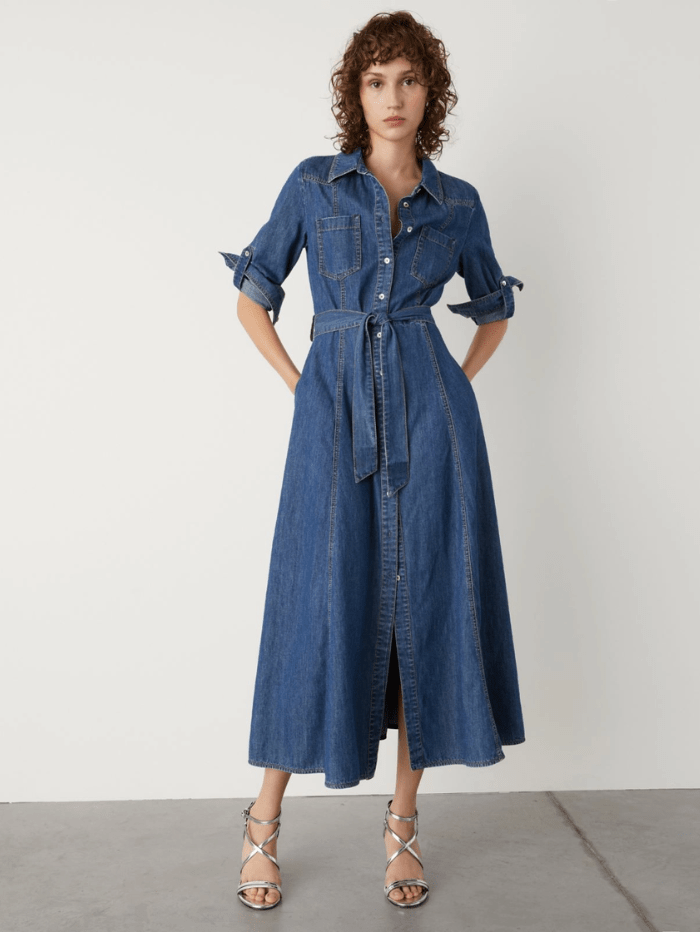 Long denim shirtdress shop