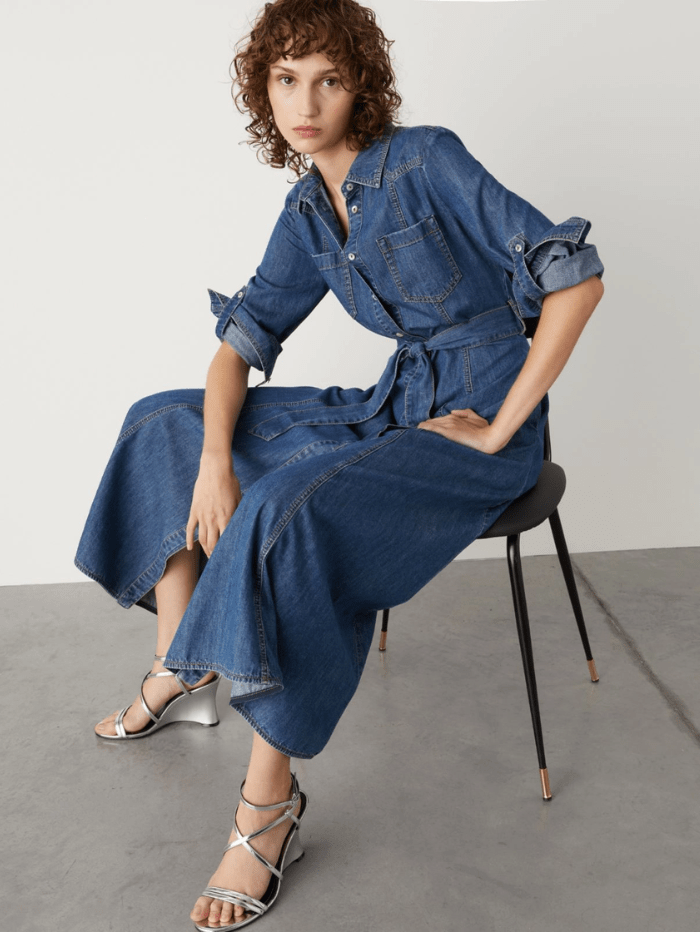 Marella Dresses Marella ALARICO Long Blue Denim Shirt Dress 24132210442 Col 003 izzi-of-baslow