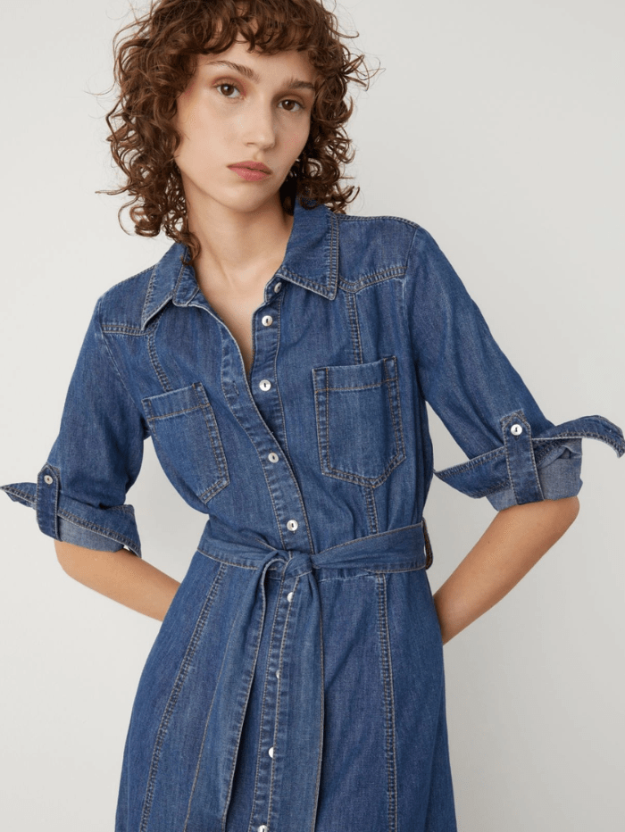 Marella Dresses Marella ALARICO Long Blue Denim Shirt Dress 24132210442 Col 003 izzi-of-baslow