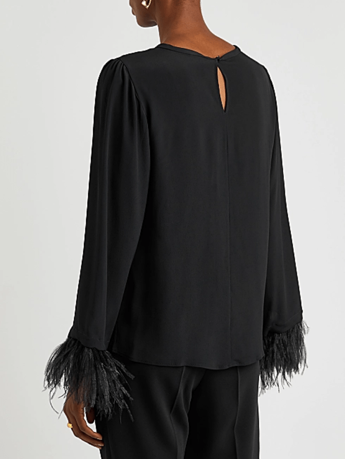 Marella Tops Marella Black Rivista Blouse With Feather Cuffs 23311609362 Col 009 izzi-of-baslow