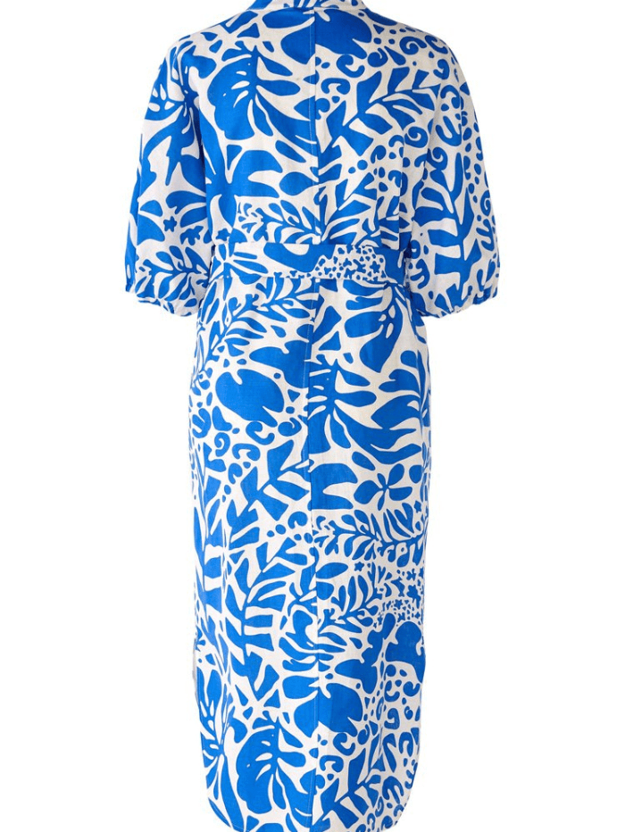 Oui Midi Length Dress in Blue and White Atelier Azur Print 78540 541 izzi-of-baslow