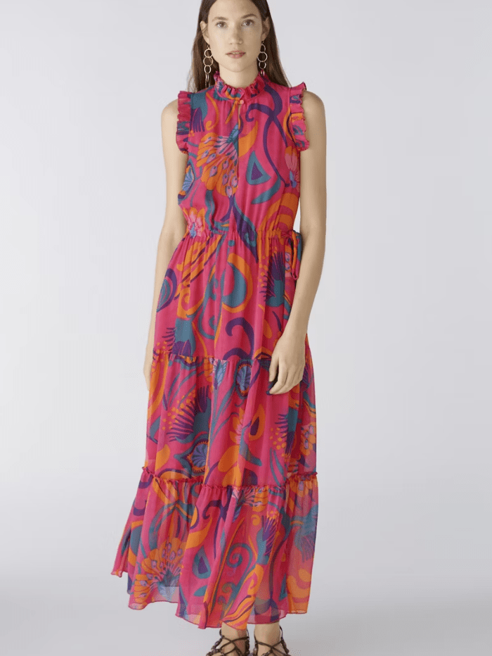 Oui-Patterned-Chiffon-Maxi-Dress-In-Pink-And-Orange-86718-Col-0342-izzi-of-baslow