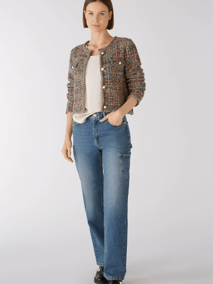 Oui-French-Style-Knitted-Cardigan-Jacket-In-A-Green-Red-Mix 79402 Col 643-of-baslow