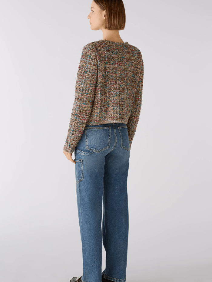 Oui-French-Style-Knitted-Cardigan-Jacket-In-A-Green-Red-Mix 79402 Col 643-of-baslow