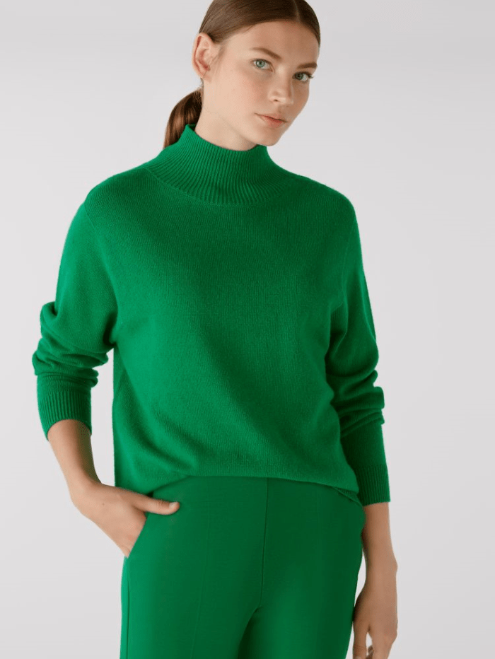 Oui-Green-Wool-Blend-Jumper-With-High-Neck 79985 Col 6466 izzi-of-baslow