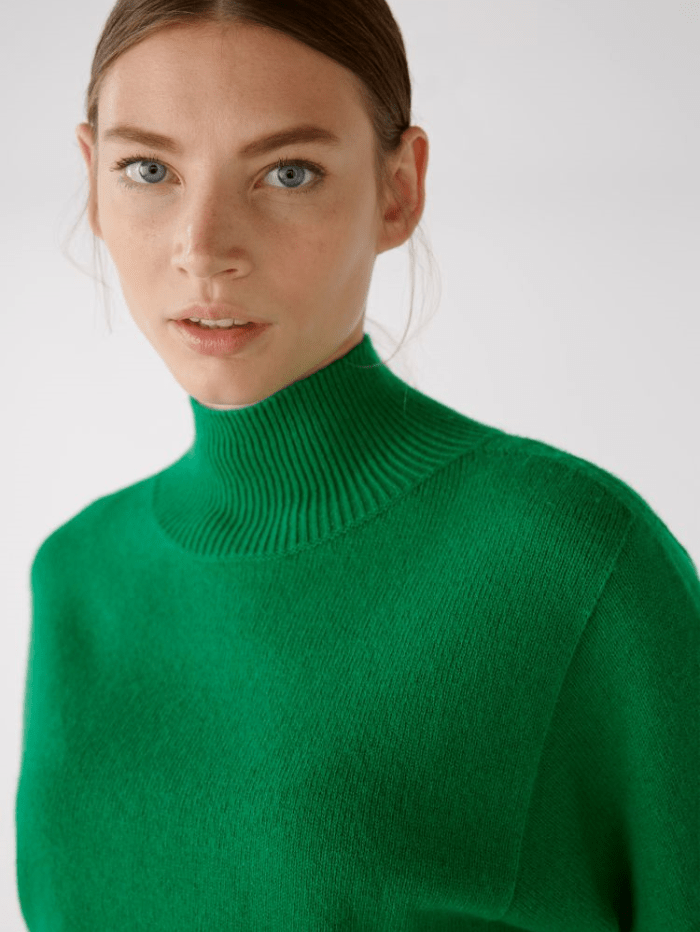 Oui Knitwear Oui Green Wool Blend Jumper With High Neck 79985 Col 6466 izzi-of-baslow
