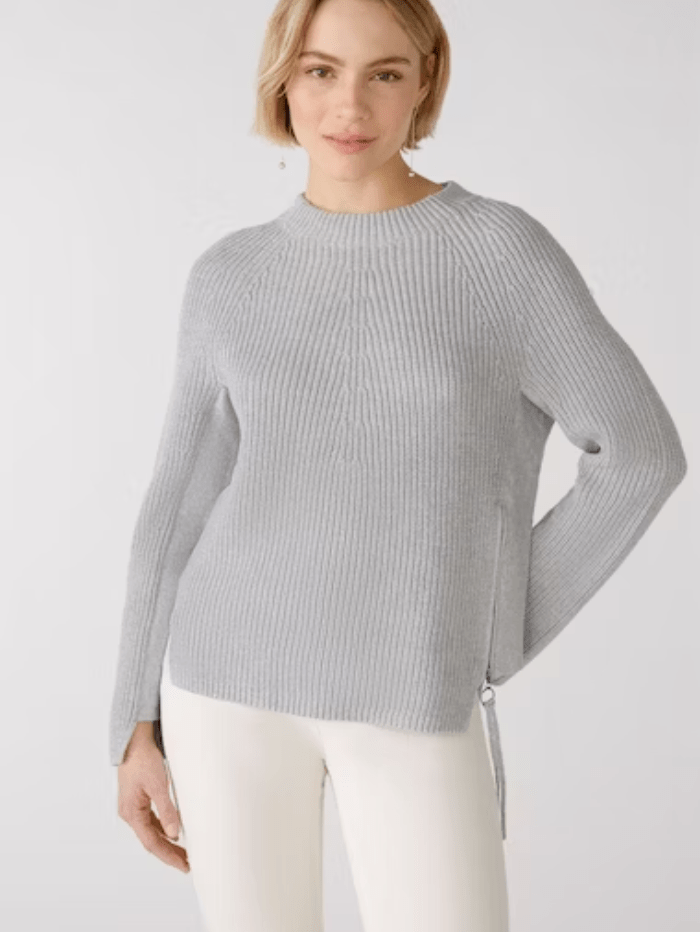 Oui Knitwear Oui Light Grey Jumper with zip detail 79916 9283 izzi-of-baslow