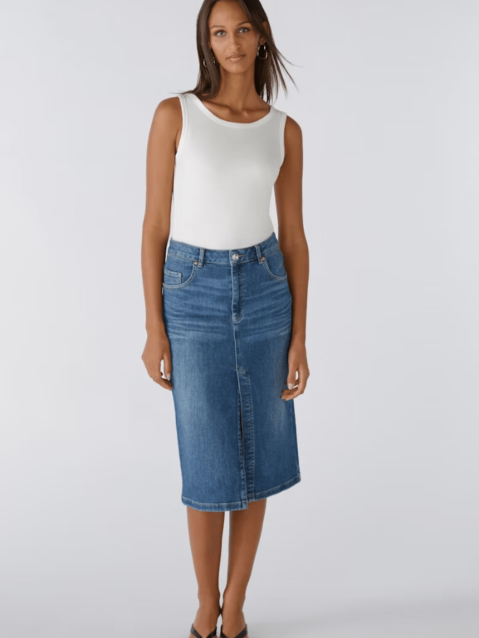 Oui-Authentic-Mid-Wash-Denim-Midi-Skirt-85866 Col 5500 izzi-of-baslow