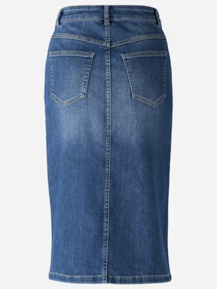 Oui-Authentic-Mid-Wash-Denim-Midi-Skirt-85866 Col 5500 izzi-of-baslow