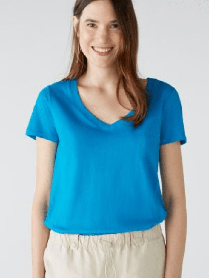 Oui Tops Oui Blue Jewel V Necked T Shirt 76717 5932 izzi-of-baslow