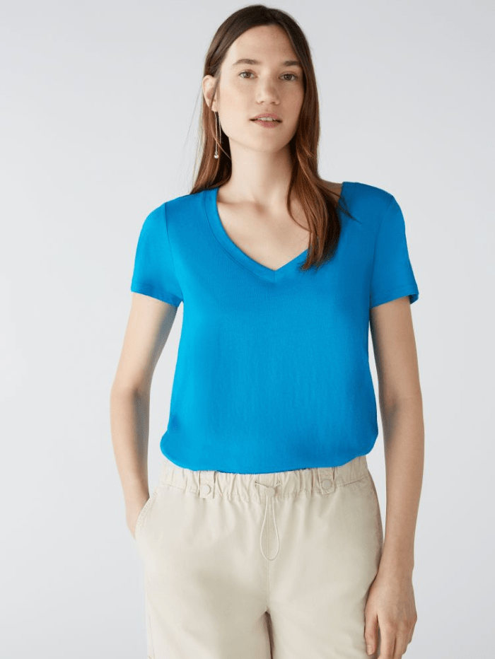 Oui Blue Jewel V Necked T Shirt 76717 5932 izzi-of-baslow