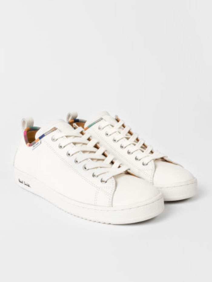 Paul Smith Leather Miyata White Trainers with Swirl Trim W1S MIY01 KLEA.01