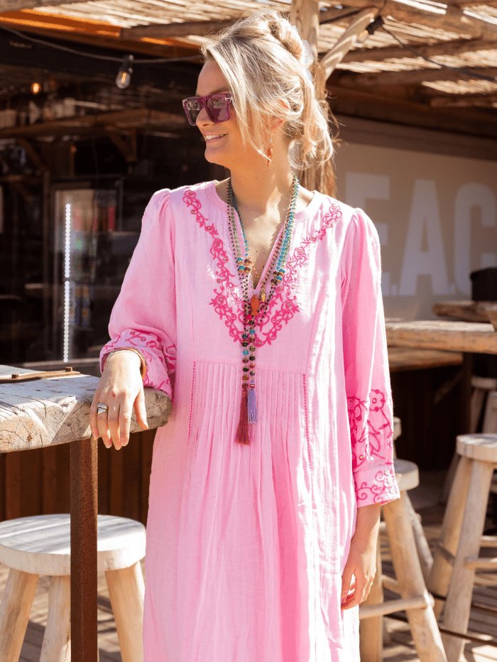 Place Du Soleil Pink Embroidered Maxi Dress S24 308 – Izzi of Baslow