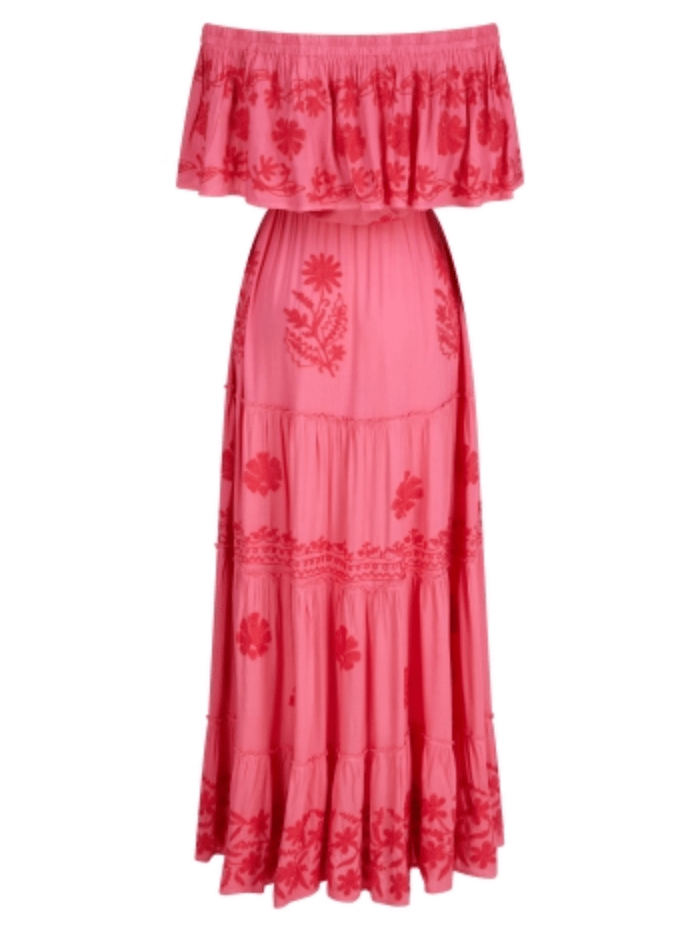 Pranella Beachwear Mia Maxi Dress Coral with Aari Embroidery izzi-of-baslow