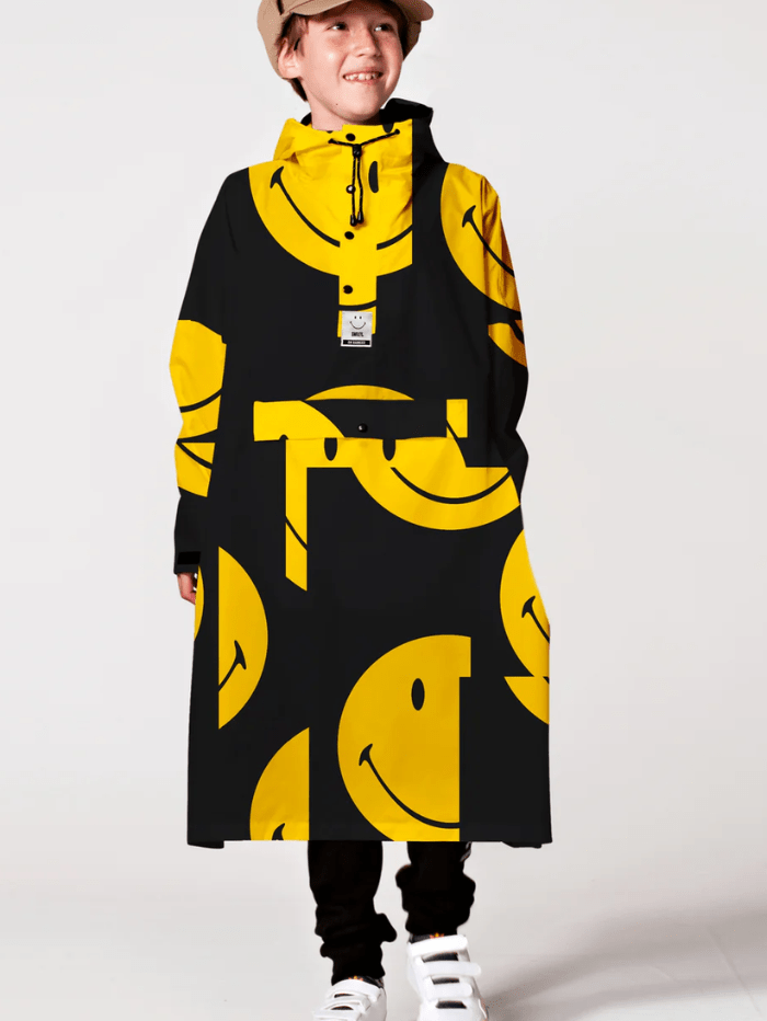 Rain Kiss Coats and Jackets One Size RainKiss All Smiles x Smiley Yellow and Black Rain Poncho Kids izzi-of-baslow