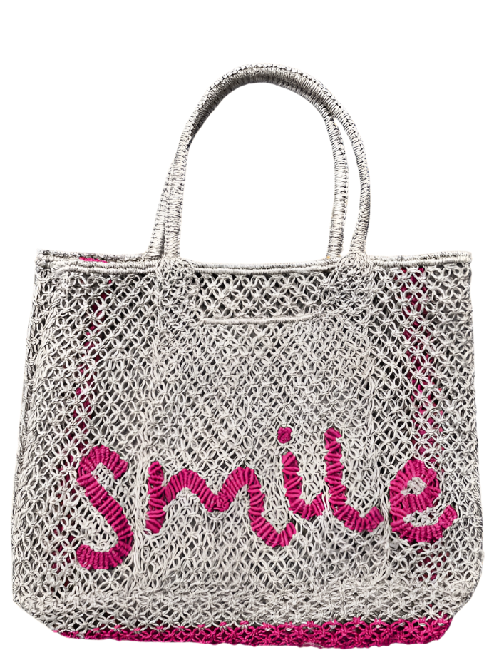 The Jacksons Accessories One Size The Jacksons London FLORENCE SMILE Jute Bag In Natural And Hot Pink izzi-of-baslow