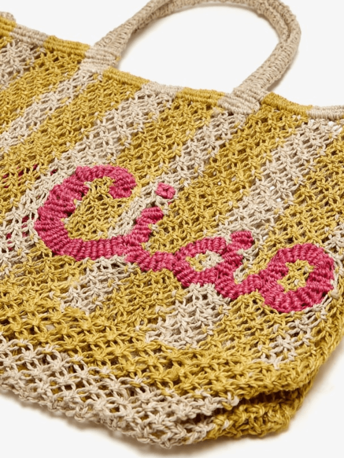 The Jacksons Accessories One Size The Jacksons London LAVINIA CIAO Stripe Jute Bag In Natural And Yellow izzi-of-baslow